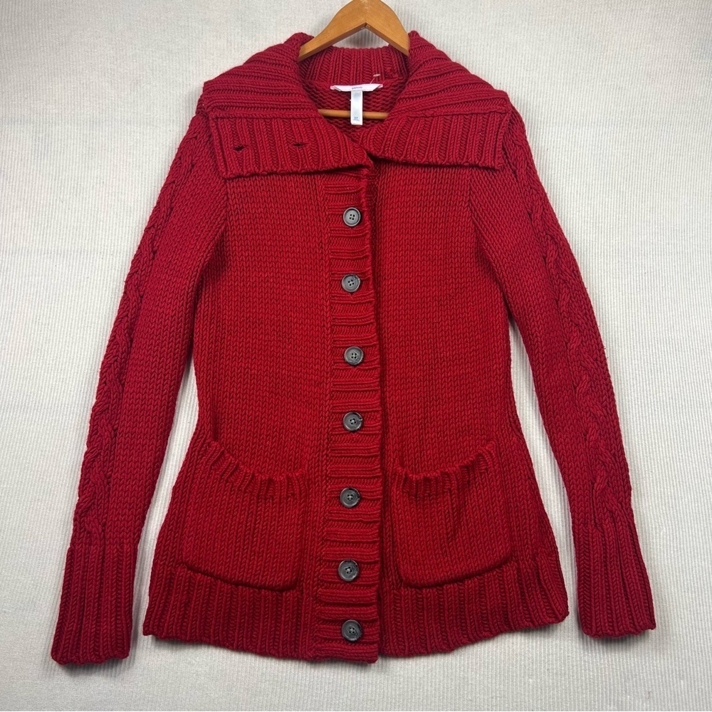 Gapbody Button Front Long Line Chunky Knit Sweater Red Women’s Small Wool Blend